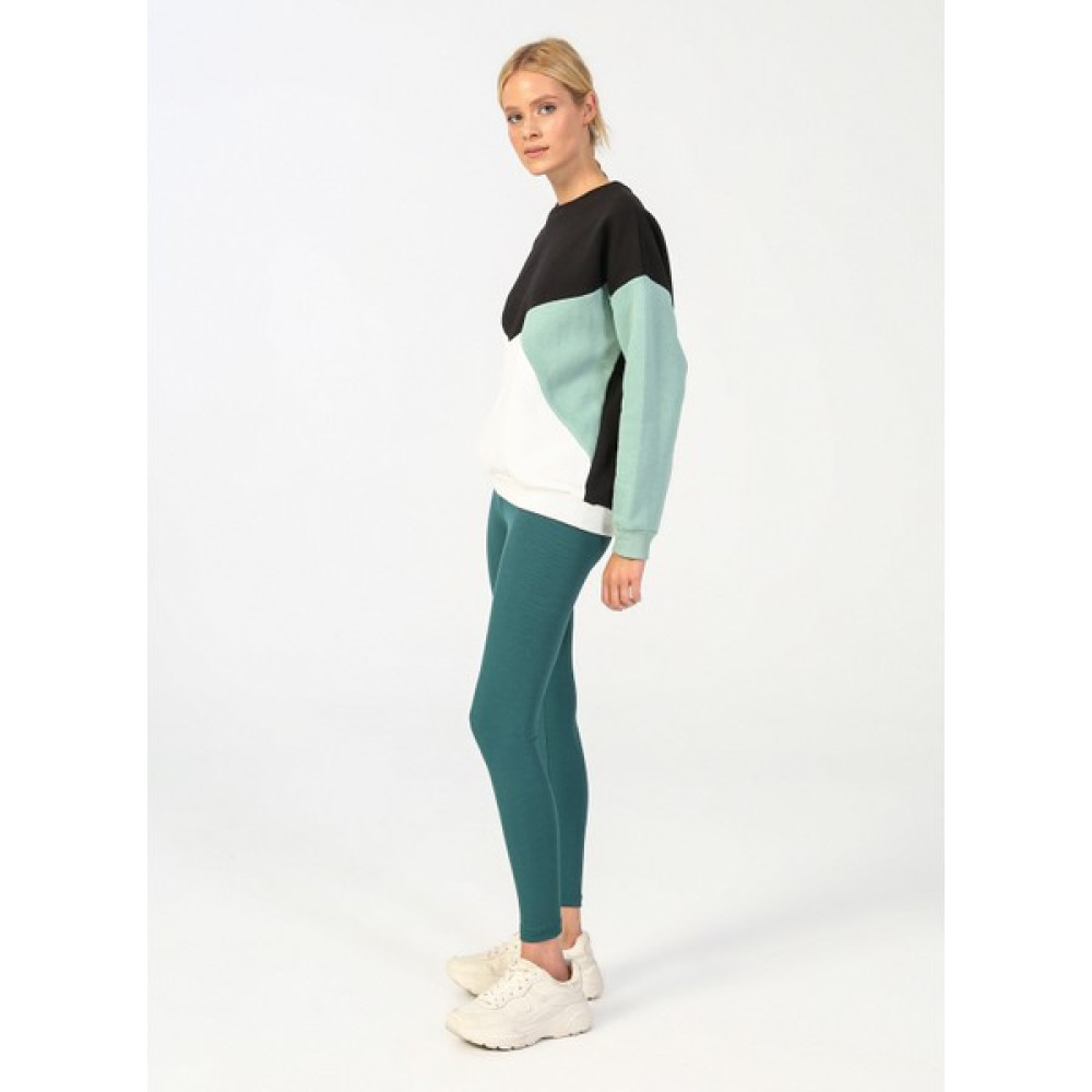 People By Fabrika Bisiklet Yaka Blok Yeşil Kadın Sweatshirt SWFW22-29A Bayan Sweatshirt Fiyatı