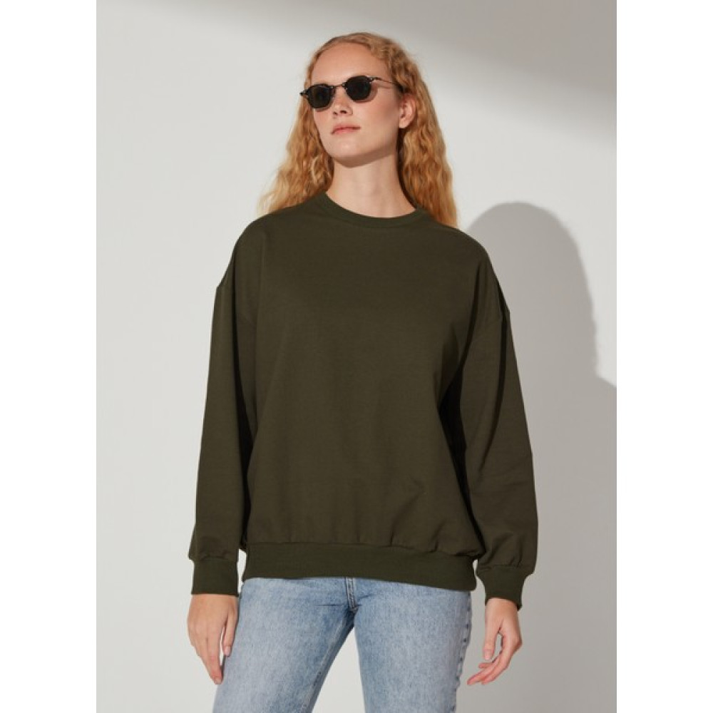 People By Fabrika Bisiklet Yaka Düz Haki Kadın Sweatshirt Handley Bayan Sweatshirt Fiyatı