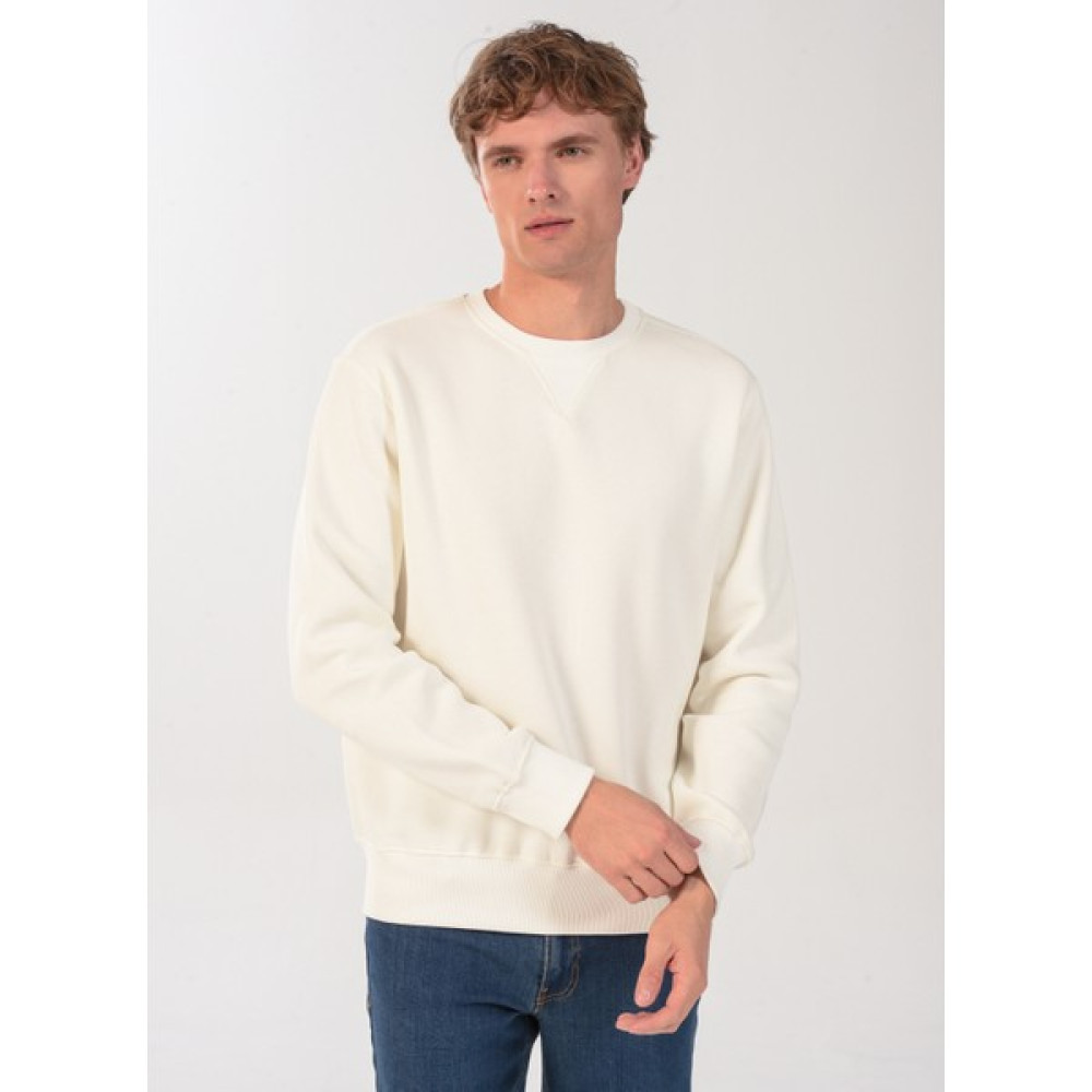 People By Fabrika Bisiklet Yaka Düz Krem Erkek Sweatshirt 23AST01 Erkek Sweatshirt Fiyatı