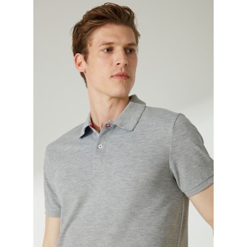 People By Fabrika Düz Gri Melanj Erkek Polo T-Shirt 23P13 Erkek T-shirt Fiyatı