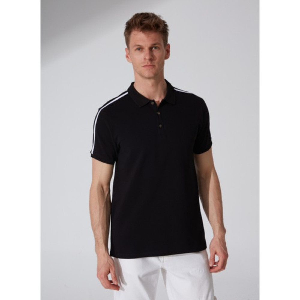 People By Fabrika Düz Siyah Erkek Polo T-Shirt 23P03 Erkek T-shirt Fiyatı