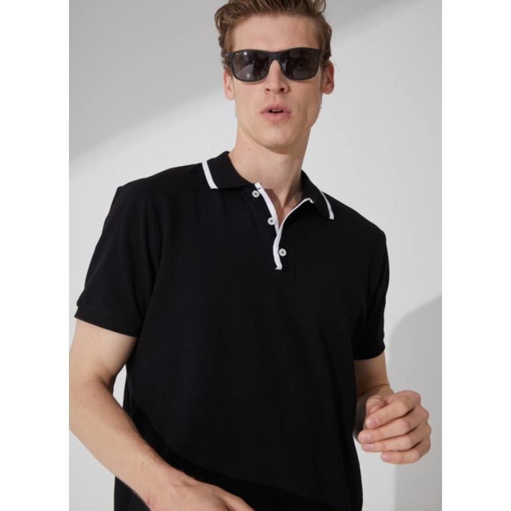People By Fabrika Düz Siyah Erkek Polo T-Shirt 23P12 Erkek T-shirt Fiyatı