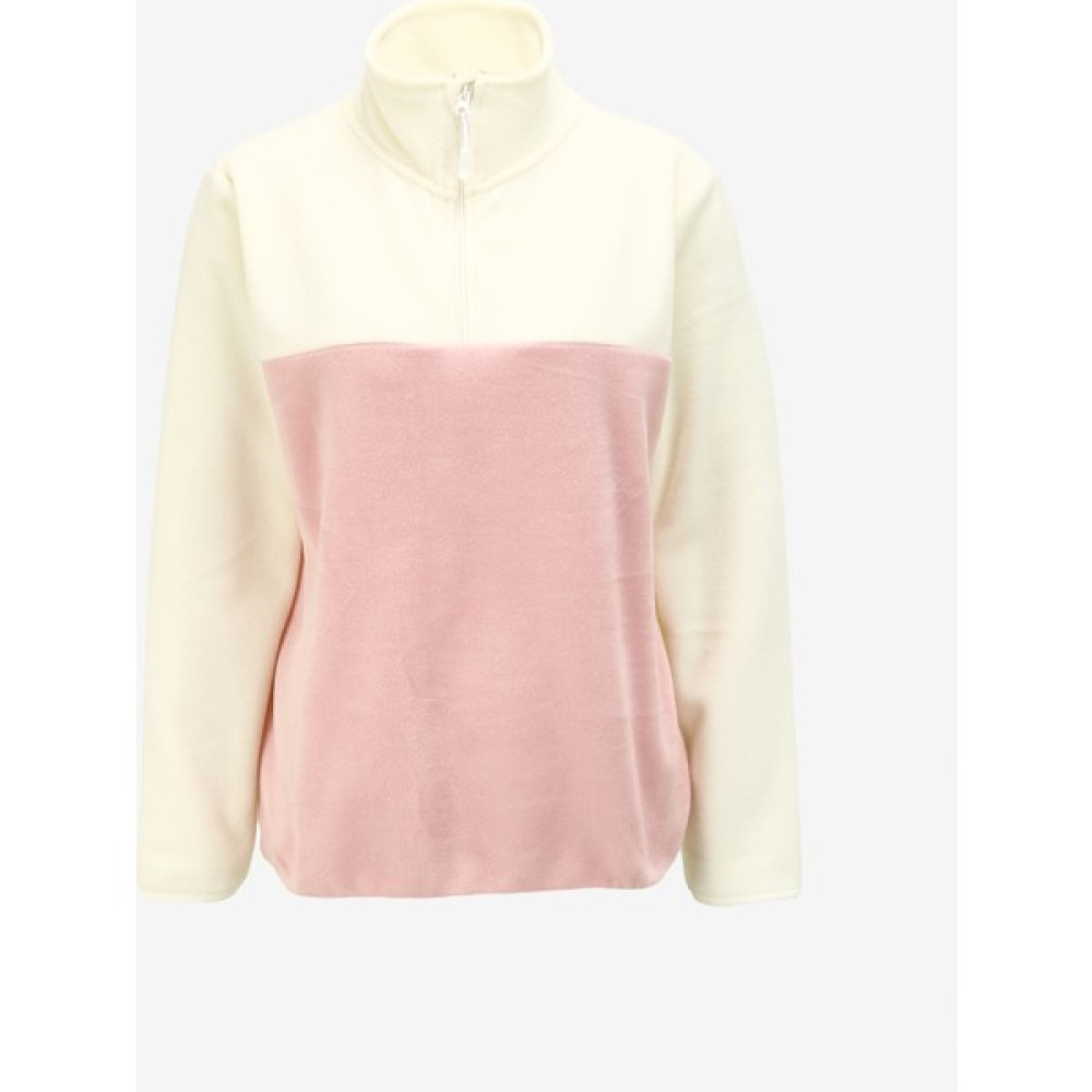 People By Fabrika Fermuarlı Yaka Blok Desenli Ekru-Pudra Kadın Sweatshırt FW23-POLAR-03 Bayan Sweatshirt Fiyatı