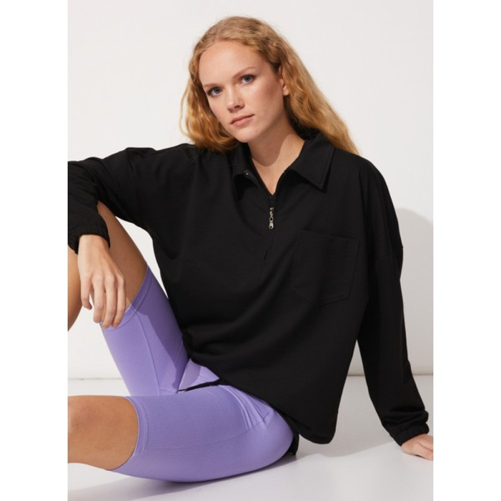 People By Fabrika Fermuarlı Yaka Düz Siyah Kadın Sweatshirt Scorp1 Bayan Sweatshirt Fiyatı