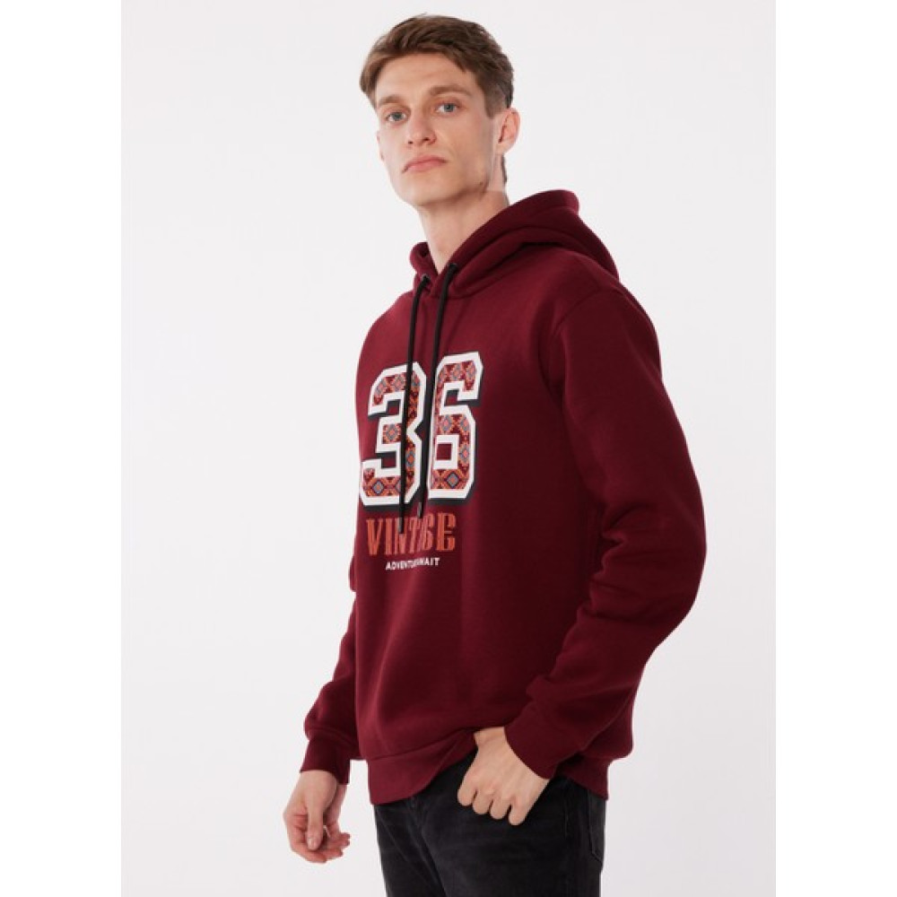 People By Fabrika Kapüşon Yaka Baskılı Bordo Erkek Sweatshırt SPBF3WM-SWT5022 Erkek Sweatshirt Fiyatı