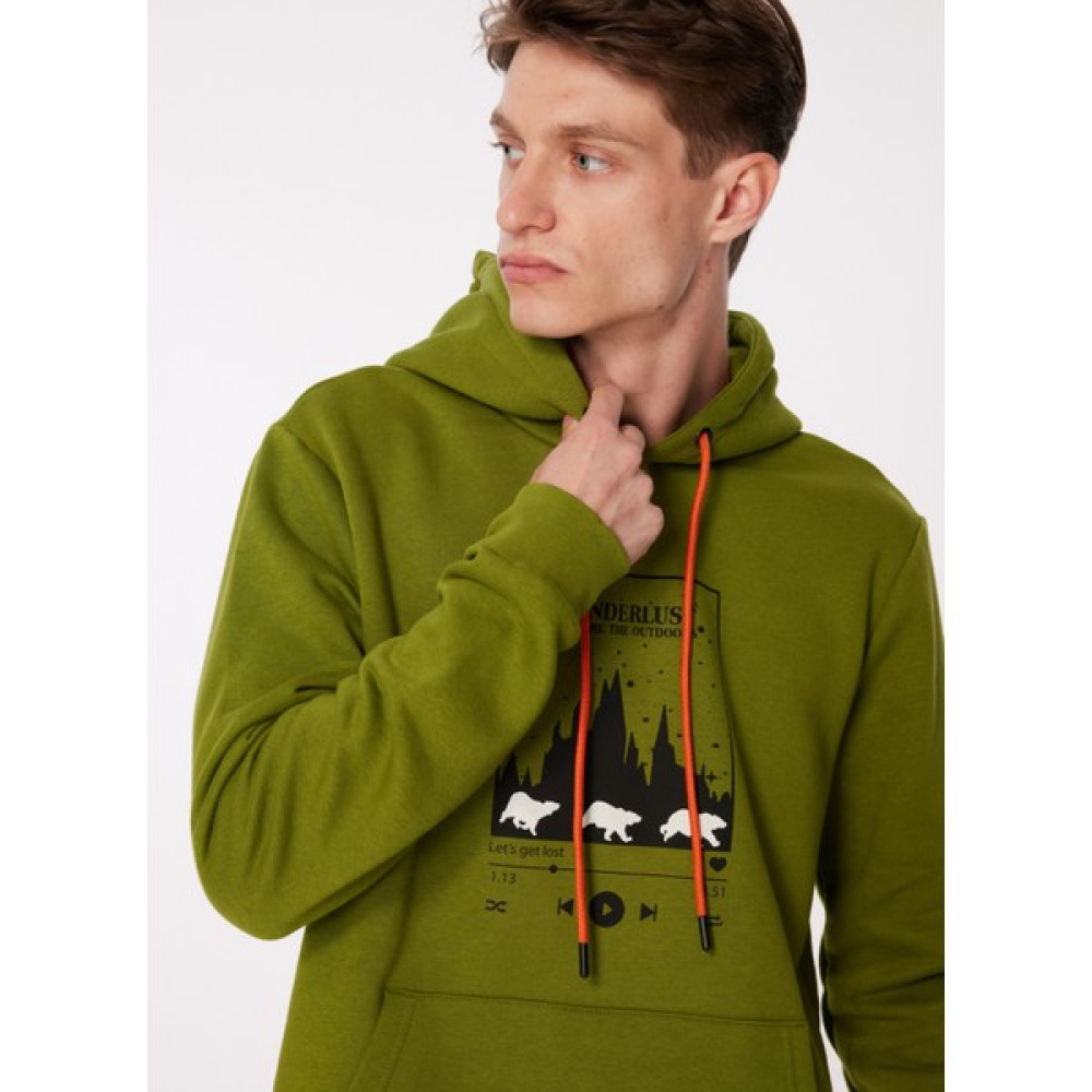 People By Fabrika Kapüşon Yaka Baskılı Yağ Yeşili Erkek Sweatshırt SPBF3WM-SWT5017 Erkek Sweatshirt Fiyatı