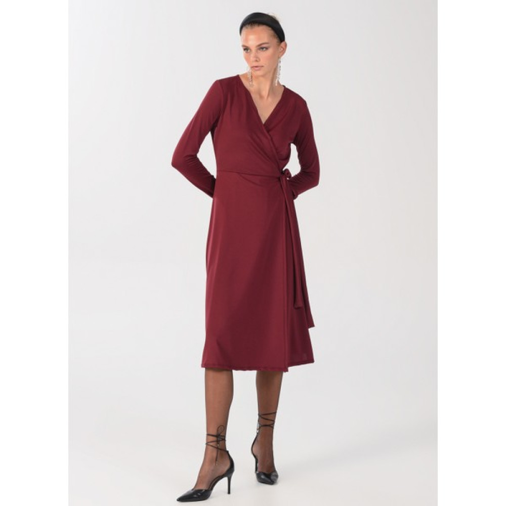 People By Fabrika Kruvaze Yaka Düz Uzun Bordo Kadın Elbise ELBFW22-40 Elbise Fiyatı