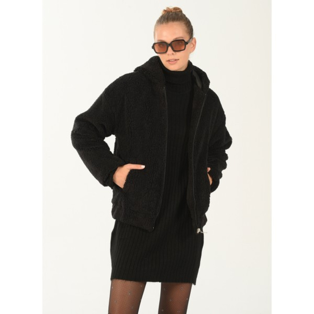 People By Fabrika Siyah Kadın Peluş Mont Peluş4 Bayan Mont Fiyatı