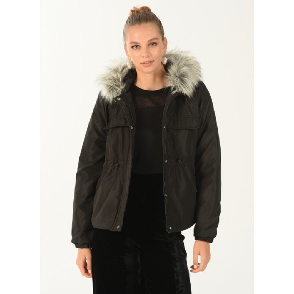 People By Fabrika Siyah Kadın Şişme Mont Parka2 Bayan Mont Fiyatı