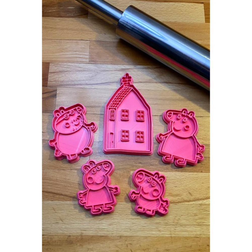 Peppa Pig Kurabiye Kek Şeker Hamur Kalıbı 5'li Set (Peppa, George, Anne Domuz, Baba Domuz, Ev) - Pembe Kek Kalıpları Fiyatı