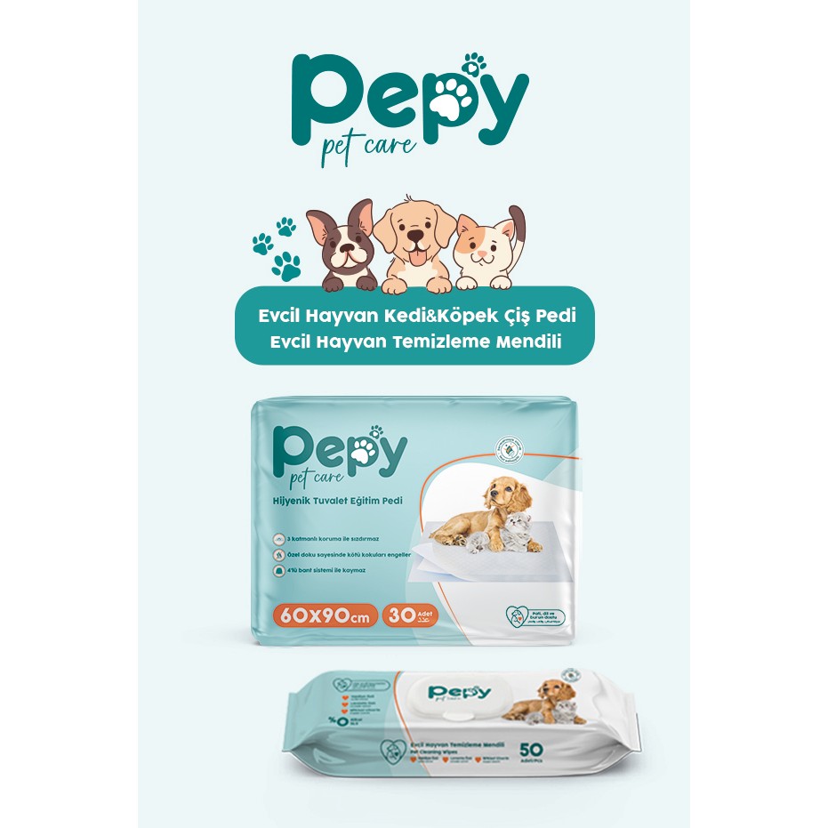 Pepy Kedi ve Köpek Kullanımına Uygun Çiş Pedi Yatak Koruyucu 60X90CM + Evcil Hayvan Temizleme Mendili - Ebony Alez / Yatak Koruyucu Fiyatı