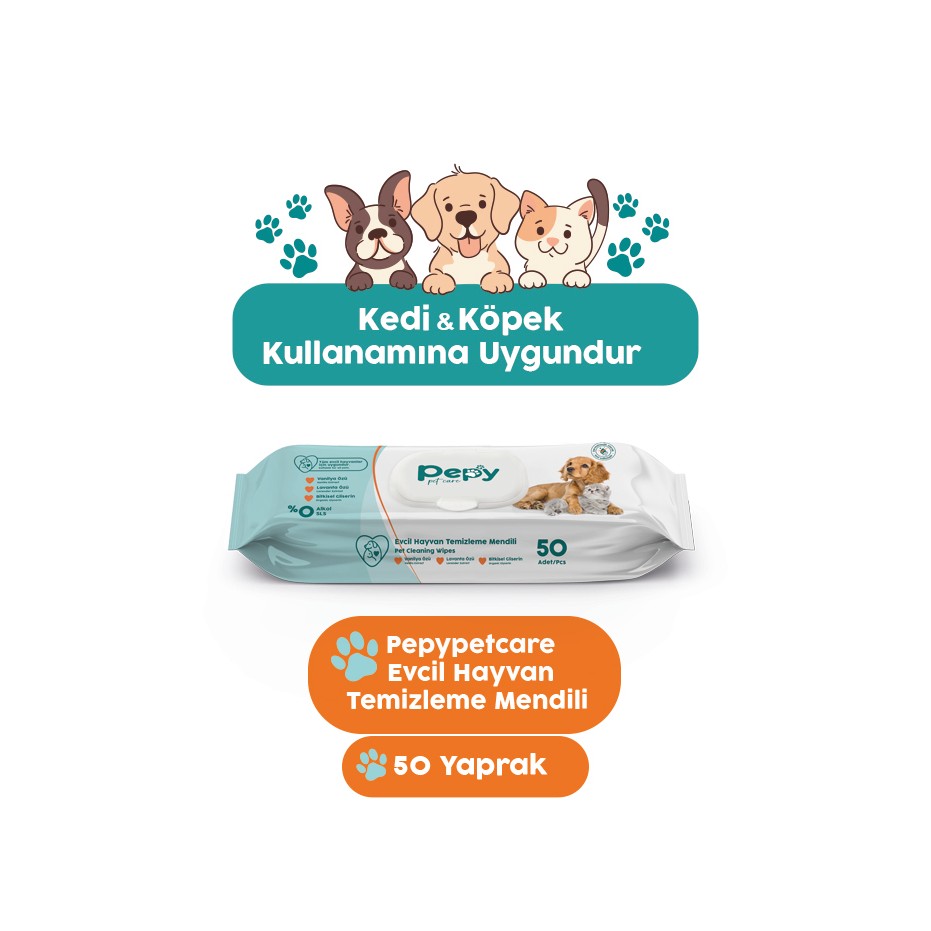 Pepy Kedi ve Köpek Kullanımına Uygun Evcil Hayvan Temizleme Mendili 1 Paket 50 Adet - Bej Evcil Hayvan Ürünleri Fiyatı
