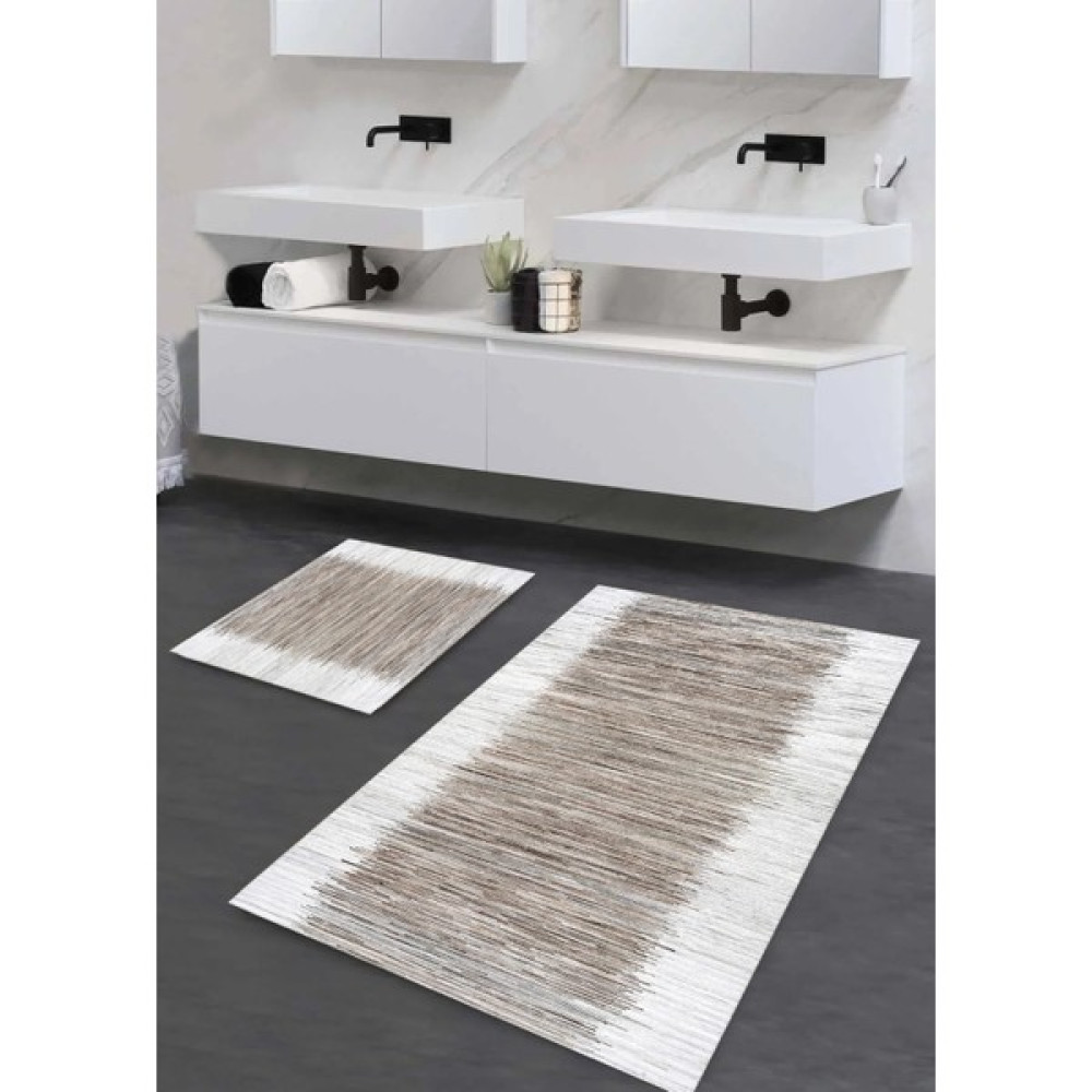 Pera Life Halı  yıkanabilir Kaymaz Pamuk Dokuma Taban Çizgili Desenli 60X100-50X60 2'li Banyo Paspası Klozet Takım - Gri Klozet Takımı Fiyatı