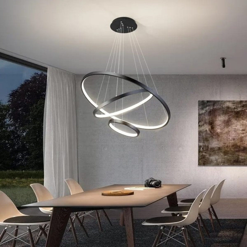 Pera Teknoloji Pera / 3 Renk Ledli Modern Akıllı Avize / 3 'lü Çember Sarkıt Avize / 60-50-30 cm / Antrasit Kasa - 3'lü Avize Fiyatı
