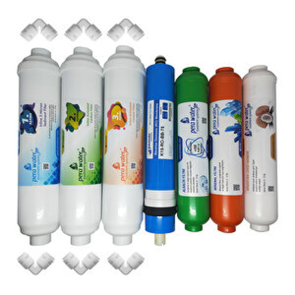 Pera Water  Kapalı Kasa Su Arıtma Cihazlarına Uygun Global Water Solutions 75 Gpd İnline  7'li Mineral + Alkali Filtre Seti  Bağlantı Dirseği Hediyeli Su Arıtma Cihazı Fiyatı
