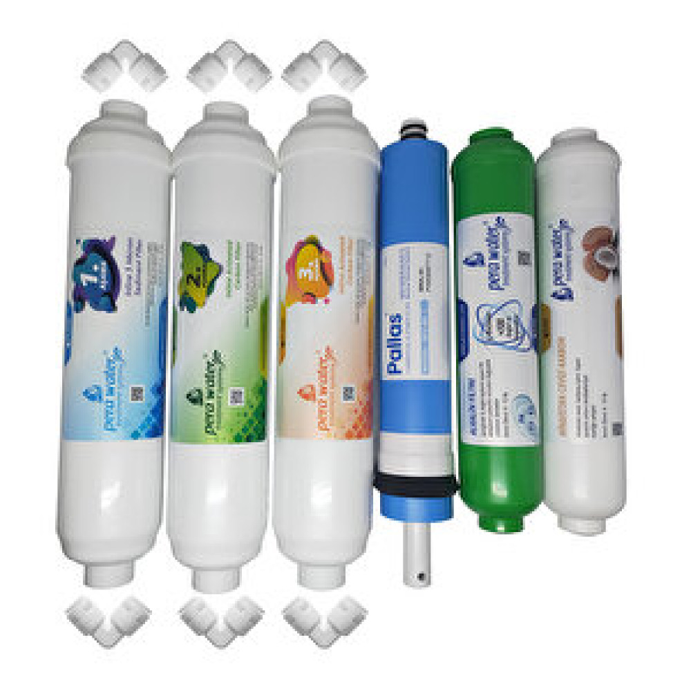 Pera Water  Kapalı Kasa Su Arıtma Cihazlarına Uygun Pallas 80 Gpd İnline  6'li Alkali Filtre Seti  Bağlantı Dirseği Hediyeli Alkali Filtre Su Arıtma Cihazı Fiyatı