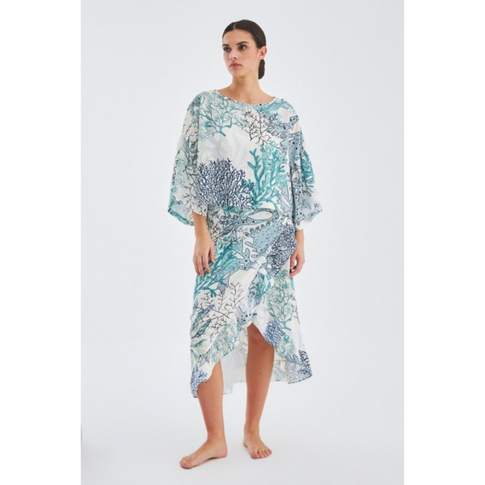 Peraluna Nıla Blouse Desenli Bol Kesim Yazlık Mat Dokulu Kadın Bluz Yeşil/ekru Bluz Fiyatı