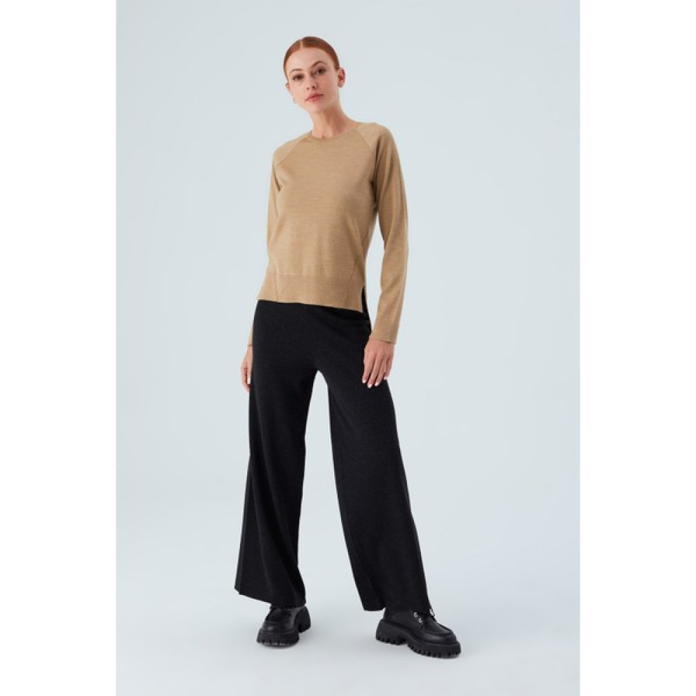 Peraluna Vanessa Pullover Merino Yünlü Yanları Yırtmaçlı Ince Kadın Triko Kazak Camel Melanj Bayan Kazak & Süveter & Triko Fiyatı