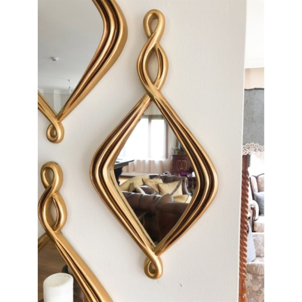 Peramari Dekoratif Damla Ayna Burgulu Polyesyer Lüks Salon Duvar Dekor Ayna 4 Lü Modeli - Gold Dresuar / Makyaj Masası Fiyatı