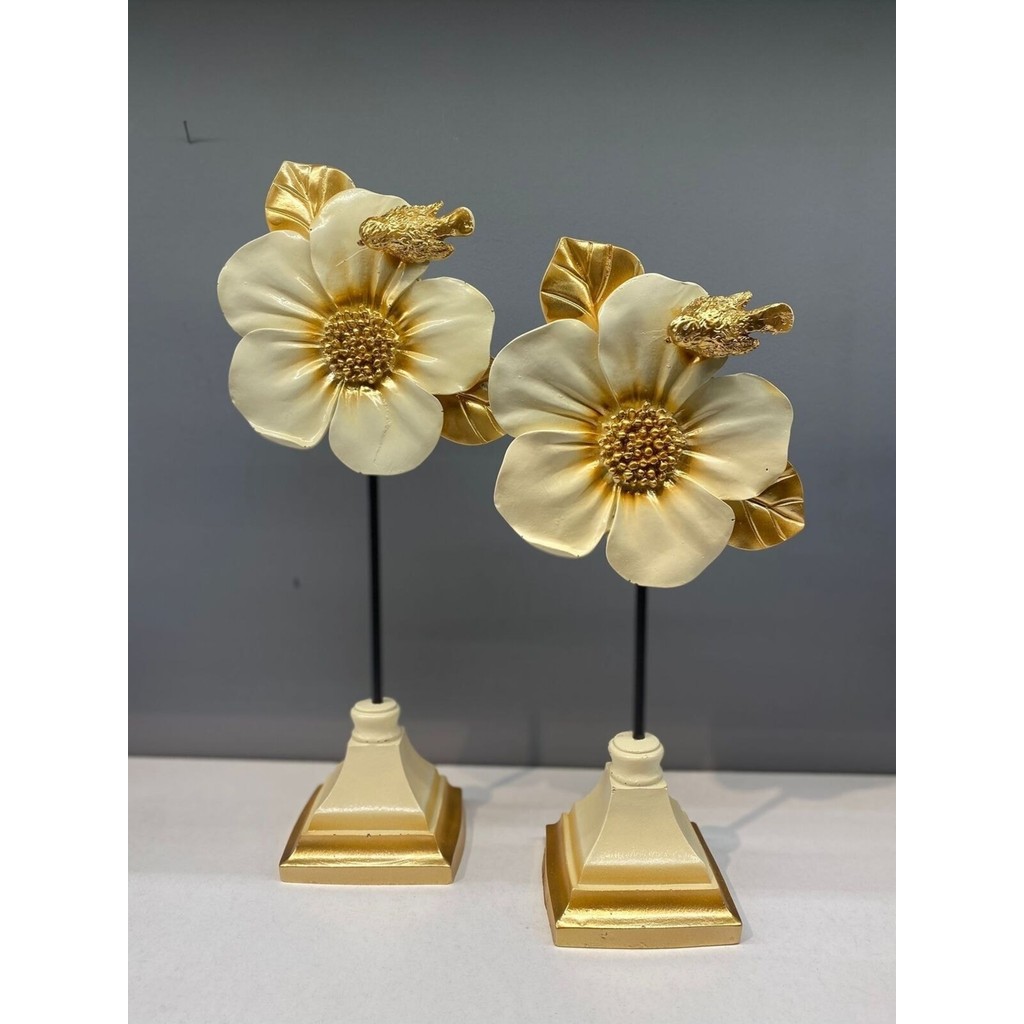 Peramari Dekoratif Polyester Ikili Çiçek Aksesuar Krem Gold - 38 x 33 - Krem - Altın Diğer Fiyatı