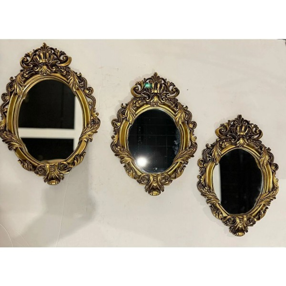 Peramari Dekoratif Polyester Üçlü Yaprak Ayna Takımı Gold Eskitme - BÜYÜK BOY:45X31,5 CM,ORTA BOY :40X30 CM, KÜÇÜK BOY :39X28,5 CM Ayna Fiyatı