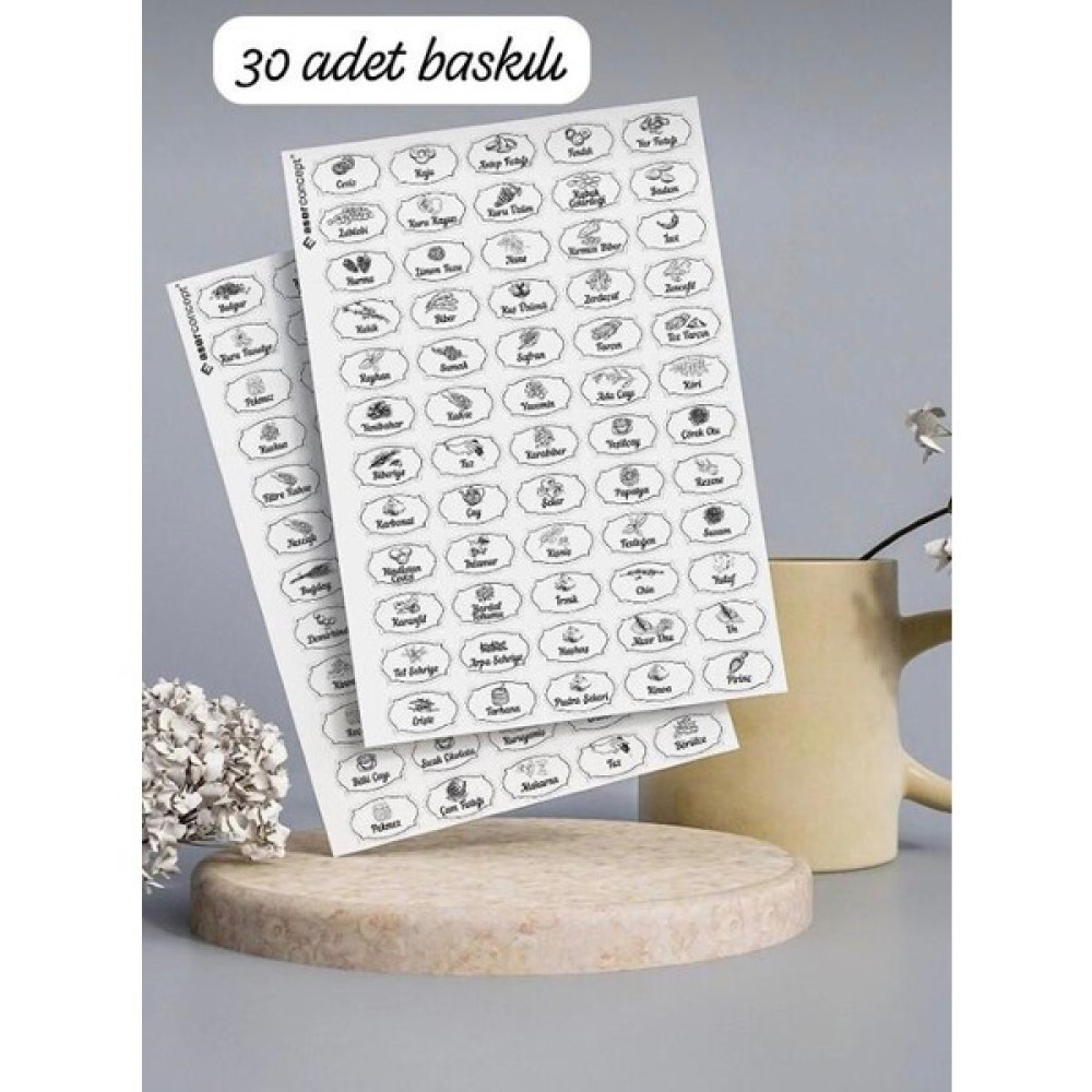 Perast Home Şeffaf 30 Adet Yuvarlak Baharat Bakliyat Kavanoz Etiketi -4 cm x 4 cm Sticker - Siyah Saklama Kapları Fiyatı