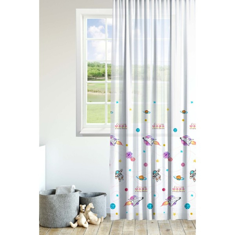 Perdante Uzay Şantuklu Pilesiz Tül Perde (Tek Kanat) (100 X 250) - Renkli - 100 x 260 cm Tül Perde Fiyatı