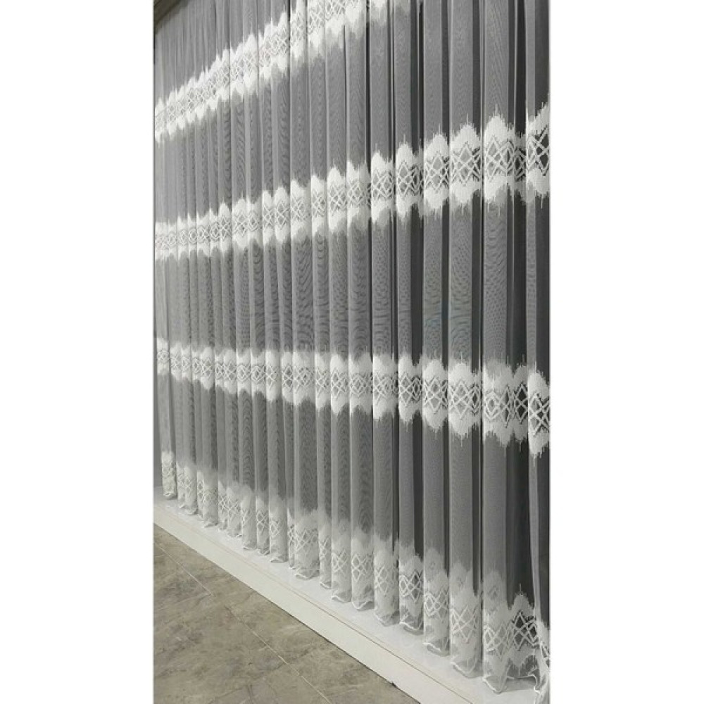Perde Pendik Tül,Perde Zigzag,Tül,Sık Pile 1/3 Sık Pileli,Nakışlı,Desenli,Mutfak,Tülü,Kanun,Pile,İşlemeli - 100 x 270 cm - Ekru Tül Perde Fiyatı