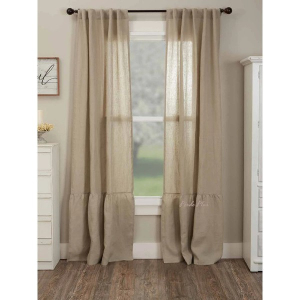 Perde Plus Keten Natural Perde Vintage Eteği Fırfırlı Pamuklu Fon Perde - 90 x 260 cm - Açık Bej Fon Perde Fiyatı