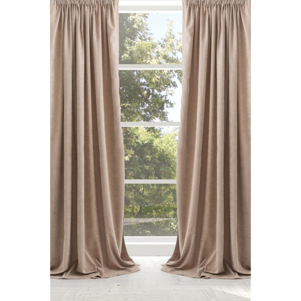 Perdelique Petek Kadife Dokulu Bej Ipli Büzgü Perde - 100 x 270 cm Fon Perde Fiyatı
