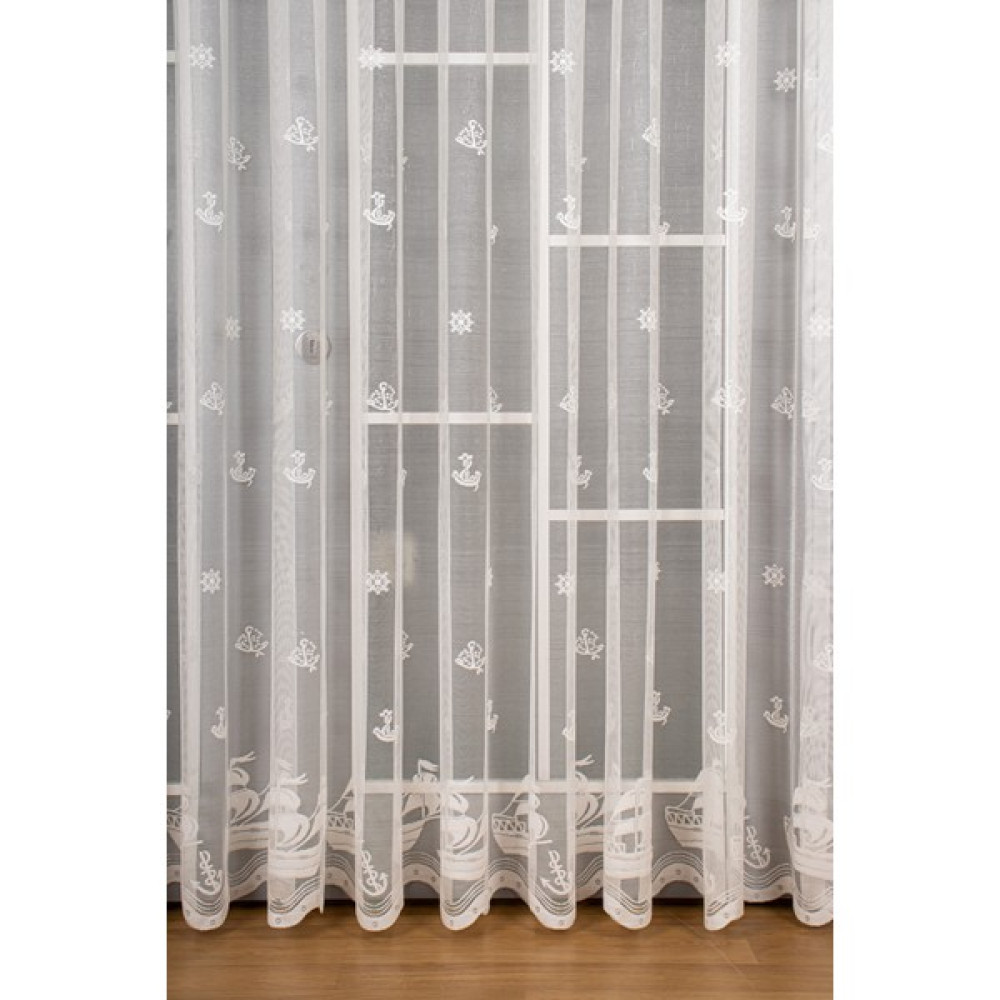 Perdelit Çocuk Odası Denizci Çapa Desenli Örme Tül Perde (1/3 Sık Pile) - Ekru - 50 x 250 cm Tül Perde Fiyatı
