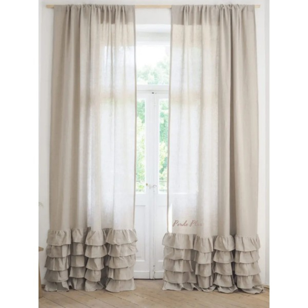 Perdeplus Keten Tül Perde Tasarım Eteği Fırfırl - 140 x 260 cm - Krem Tül Perde Fiyatı