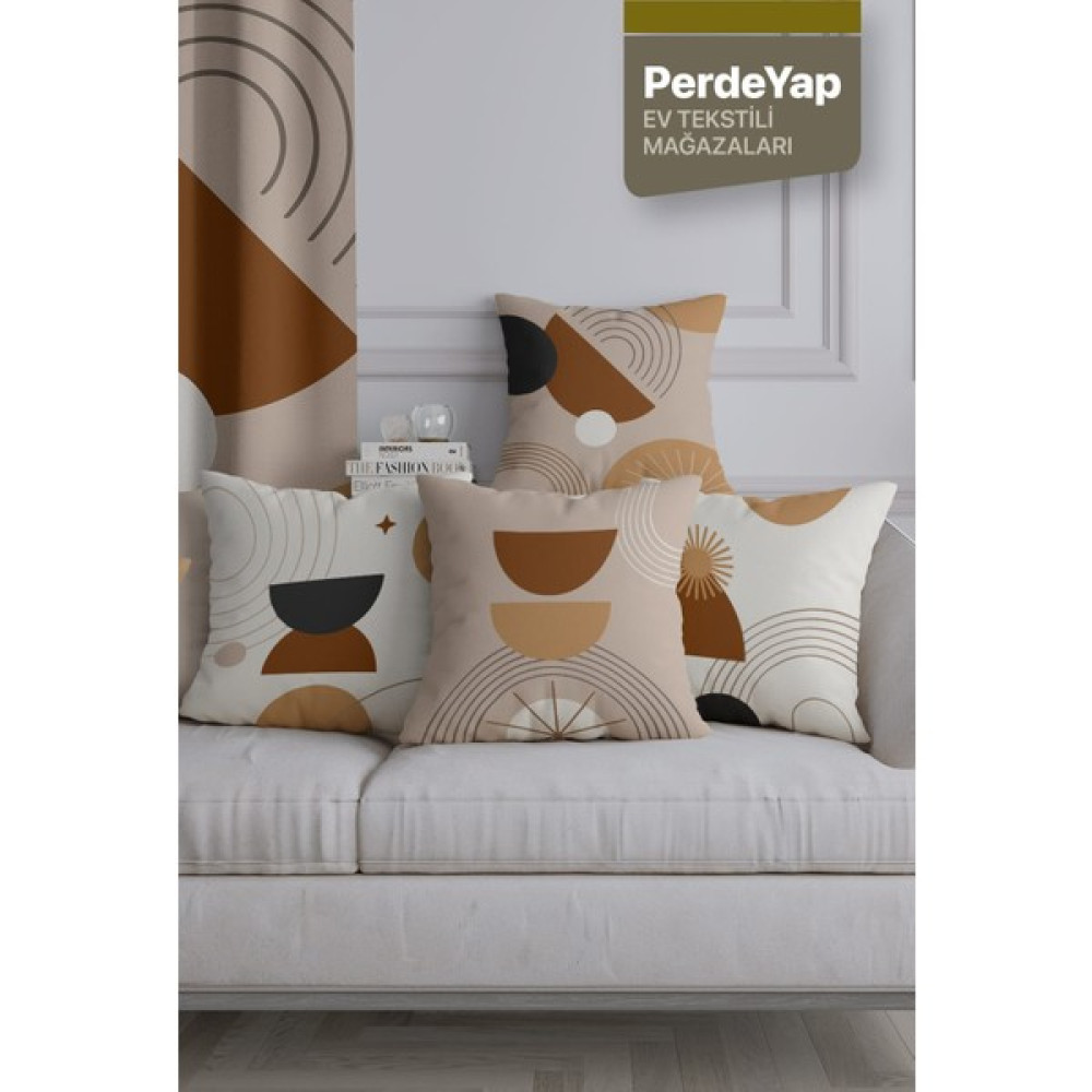 PerdeYap Etnik Sürrealist Objeler Desenli 4lü Dijital Baskılı Kırlent Yastık Kılıfı Kahve-Krem 43X43 cm 037 - 43 x 43 cm - Bej - Ekru Kırlent / Mobilya Yastığı Fiyatı