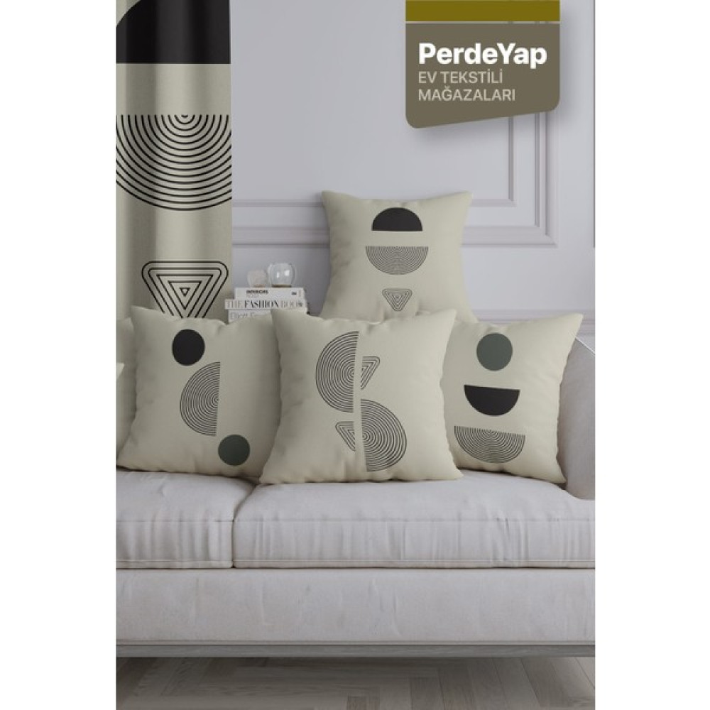 PerdeYap Geometrik Nesneler Desenli 4lü Dijital Baskılı Kırlent Yastık Kılıfı Siyah 43X43 cm 033 - 43 x 43 cm Kırlent / Mobilya Yastığı Fiyatı