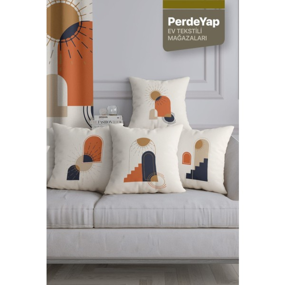 PerdeYap Güneşin Doğuşu Desenli 4lü Dijital Baskılı Kırlent Yastık Kılıfı Krem 43X43 cm 032 - 43 x 43 cm - Bej Kırlent / Mobilya Yastığı Fiyatı