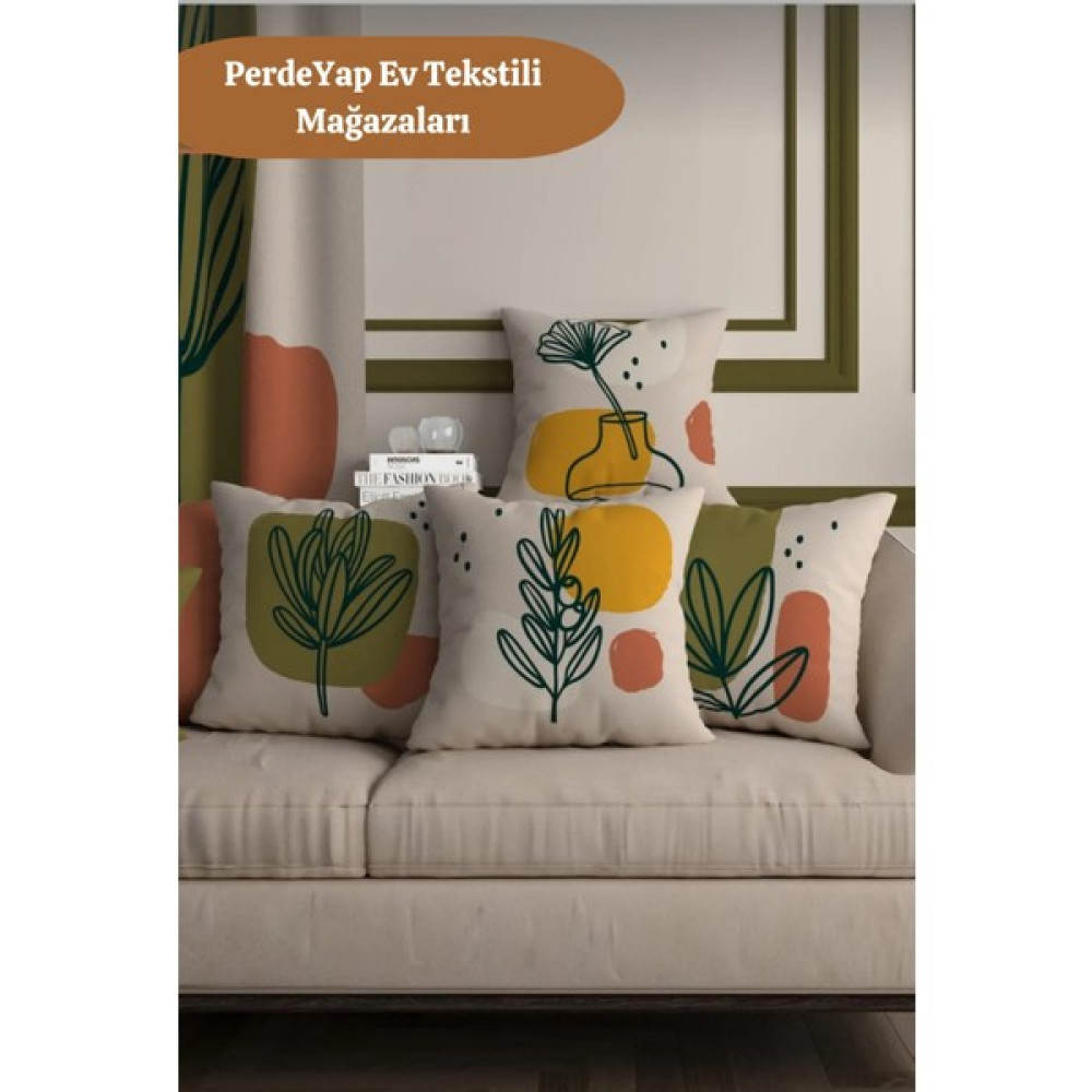 PerdeYap Hayali Gerçeküstü Çiçekler ve Vazo Desenli 4lü Dijital Baskılı Kırlent Kılıfı 027 - 43 x 43 cm - Açık Pudra Kırlent / Mobilya Yastığı Fiyatı