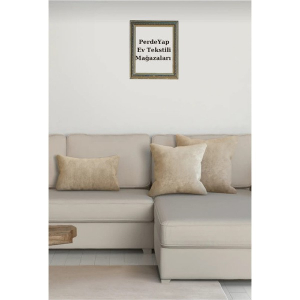 PerdeYap Kadife Dokulu Bej Renk Kırlent Yastık Kılıfı 12490-Bej - 50 x 30 cm Kırlent / Mobilya Yastığı Fiyatı