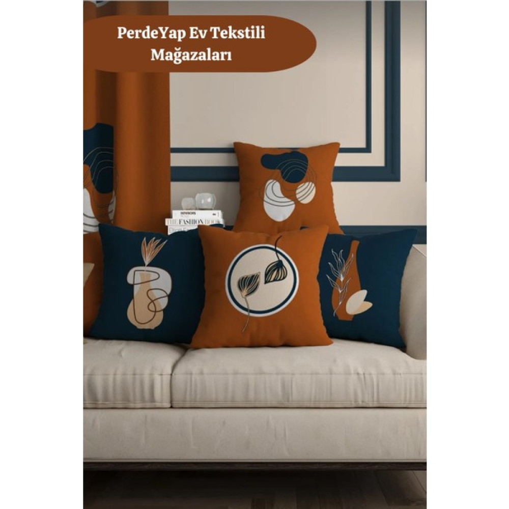 PerdeYap Lacivert Kiremit Sürrealist Çiçekler Desenli 4lü Dijital Baskılı Kırlent Kılıfı 004 - 43 x 43 cm Kırlent / Mobilya Yastığı Fiyatı