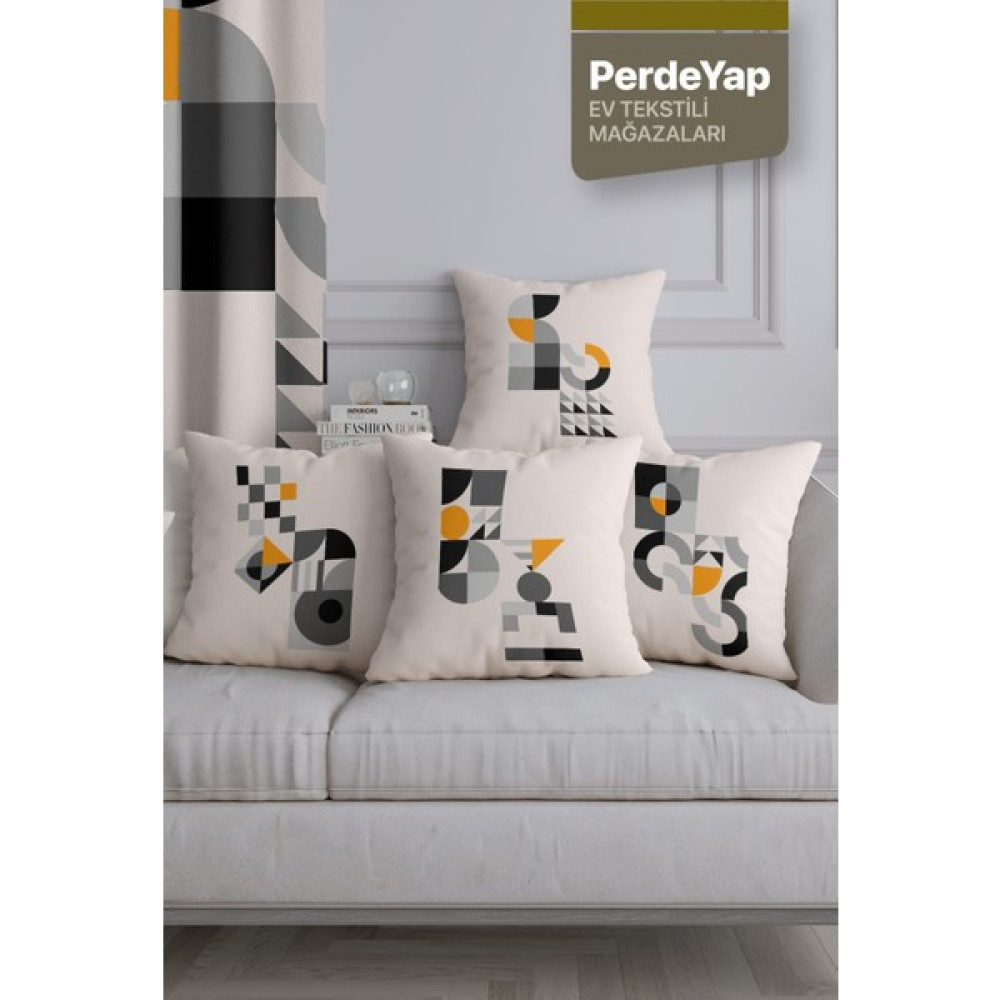 PerdeYap Minimal Geometrik Nesneler Desenli 4lü Dijital Baskılı Kırlent Yastık Kılıfı Açık Pudra 43X43 cm 035 - 43 x 43 cm Kırlent / Mobilya Yastığı Fiyatı