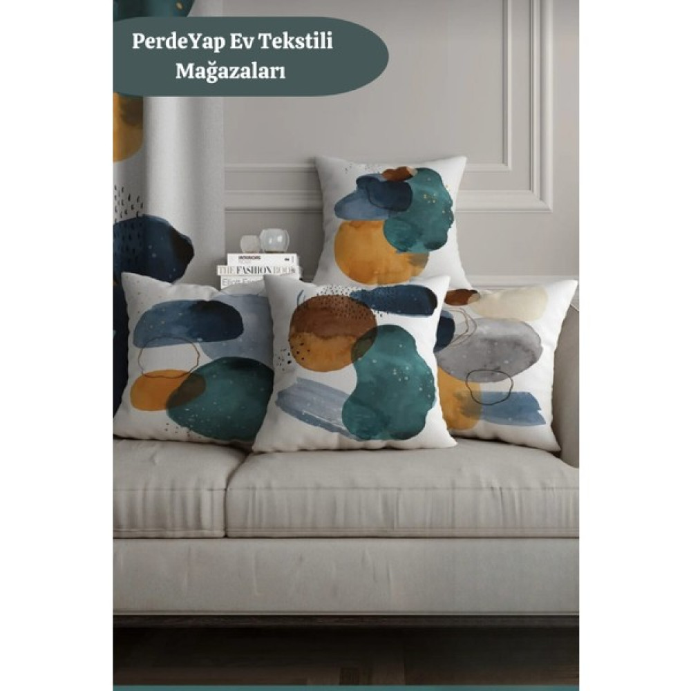 PerdeYap Sade Modern Renkli Bulutlar Desenli 4lü Dijital Baskılı Kırlent Kılıfı 022 - 43 x 43 cm - Turkuaz - Beyaz Kırlent / Mobilya Yastığı Fiyatı
