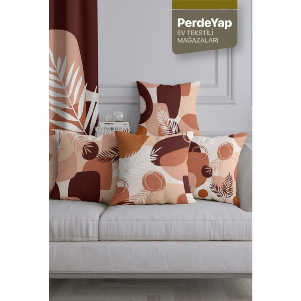 PerdeYap Sürrealist Çiçekler Desenli 4lü Dijital Baskılı Kırlent Yastık Kılıfı Bordo Krem 43X43 cm 030 - 43 x 43 cm - Bordo - Krem Kırlent / Mobilya Yastığı Fiyatı