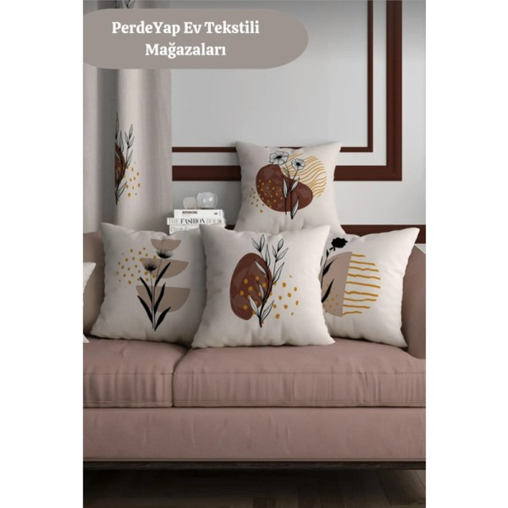 PerdeYap Yaz Çiçekleri Desenli 4lü Dijital Baskılı Kırlent Yastık Kılıfı Krem 43X43 cm 003 - 43 x 43 cm - Bej Kırlent / Mobilya Yastığı Fiyatı