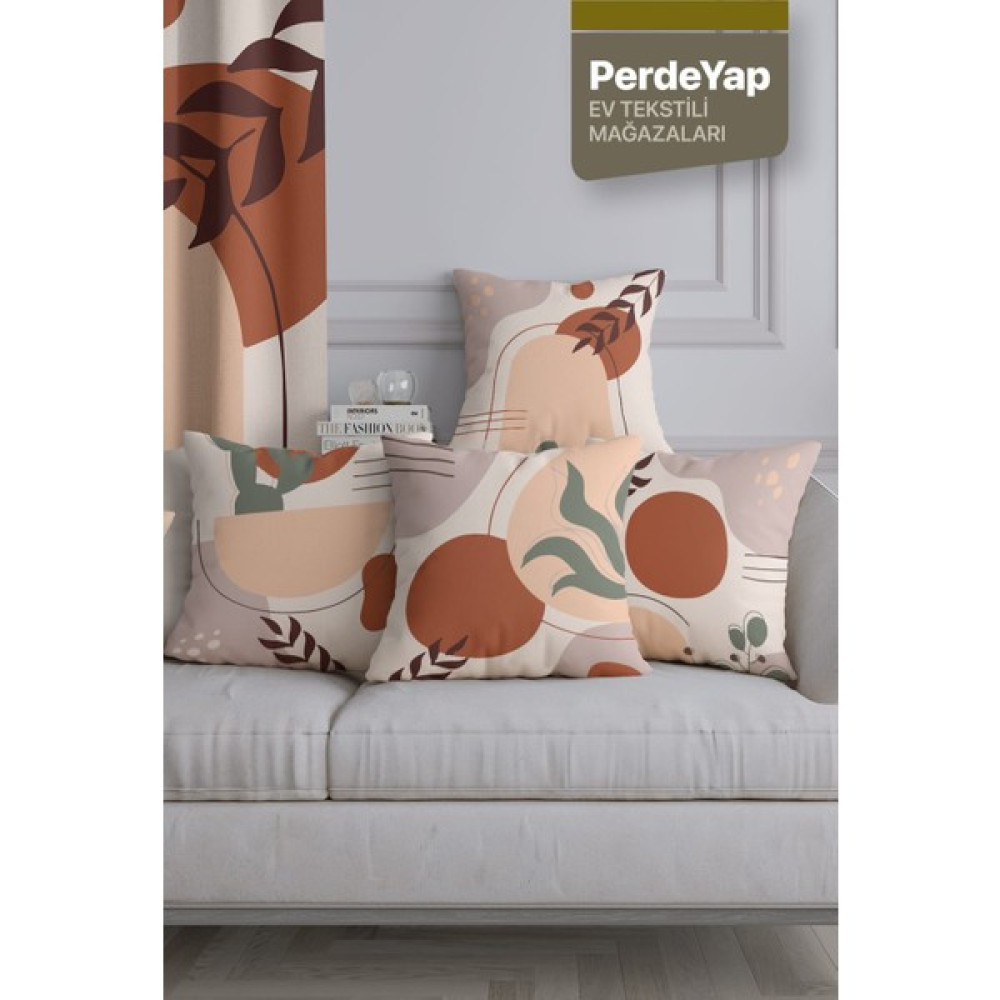 PerdeYap Yaz Esintisi ve Çiçekleri Desenli 4lü Dijital Baskılı Kırlent Yastık Kılıfı Krem 43X43 cm 036 - 43 x 43 cm - Kiremit - Krem Kırlent / Mobilya Yastığı Fiyatı