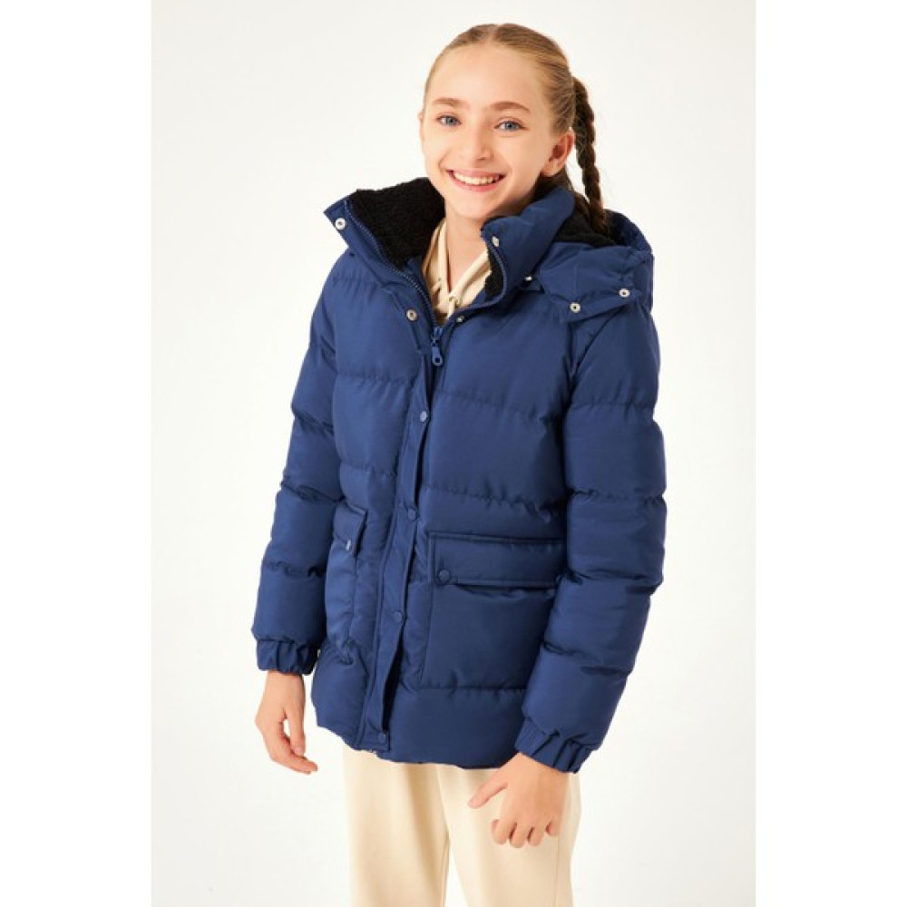 Perendi Cep Detaylı Kapüşonlu Unisex Çocuk Mont Indigo Kız Çocuk Mont Fiyatı