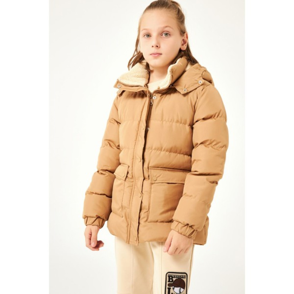 Perendi Cep Detaylı Kapüşonlu Unisex Çocuk Mont Kahverengi Kız Çocuk Mont Fiyatı