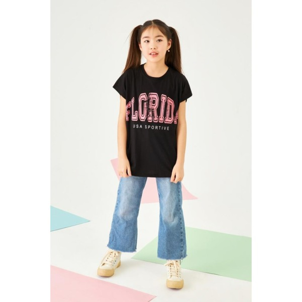 Perendi Florıda Baskılı Yarasa Kol Bisiklet Yaka Kız Çocuk Kız Çocuk T-shirt Fiyatı