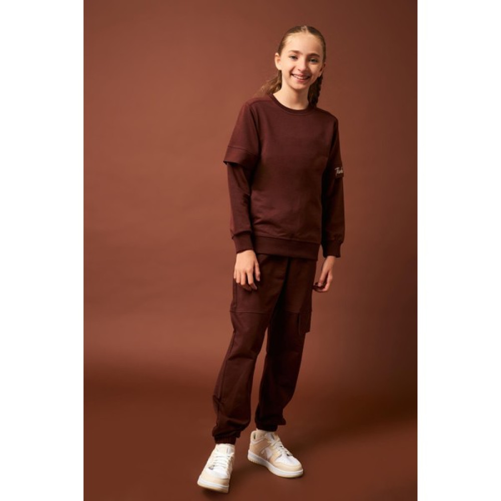 Perendi Think Positive Nakış Detaylı Kız Çocuk Sweatshirt Kahverengi Kız Çocuk Sweatshirt Fiyatı