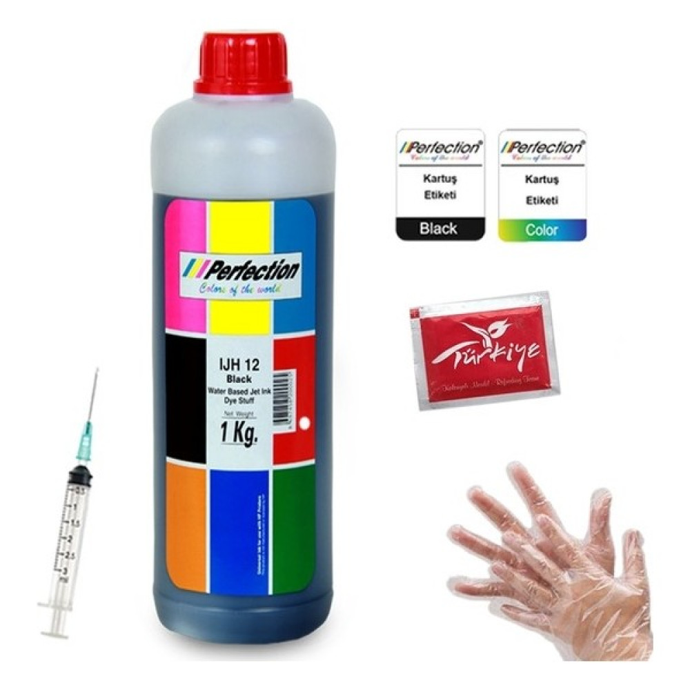 Perfection Epson L350 L355 L362 Yazıcı Uyumlu Mürekkep Dolum Seti 1 kg Siyah - Renkli Kartuş Dolum Ürünleri Fiyatı