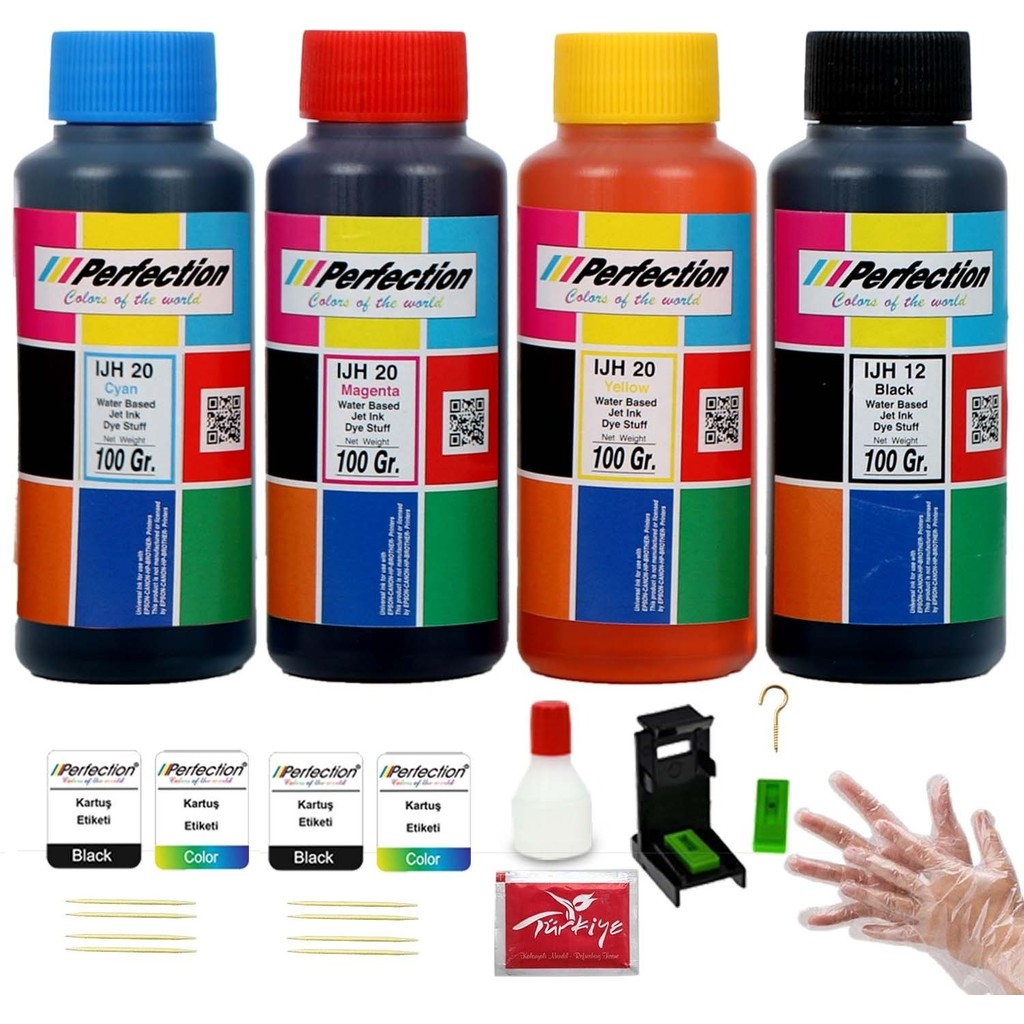 Perfection Hp Uyumlu Deskjet Plus Ink Advantage 6075, 6475 (Kartuş NO:653) Aparatlı Solüsyonlu Kartuş Dolum Seti 4X100 Gr. - Renkli Diğer Fiyatı