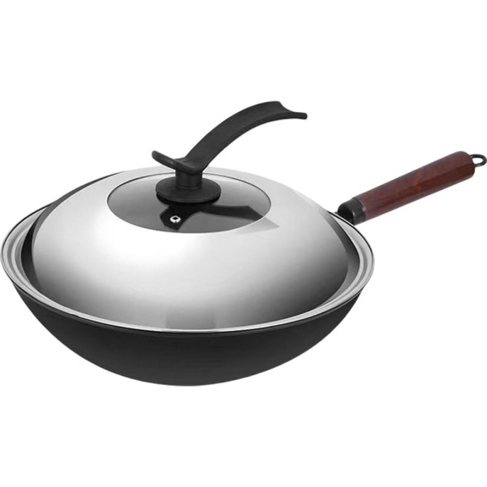 Perfk Demir Wok Tavalı Kapaklar Omletler Için Tavan Tavası Kızarmış Ekmek Balıkları Tost 32CM Tur (Yurt Dışından) - Füme - ------ Tencereler Fiyatı